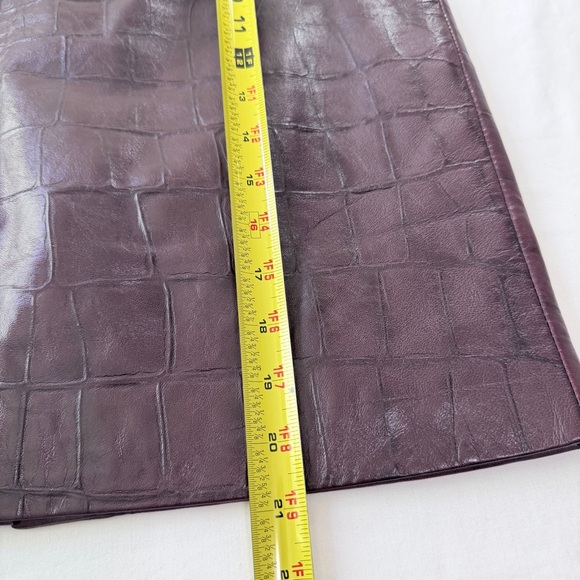 VTG Margaret Godfrey Brown Leather Skirt Croc Embossed Side Slit Lined Size 8 - Picture 10 of 12